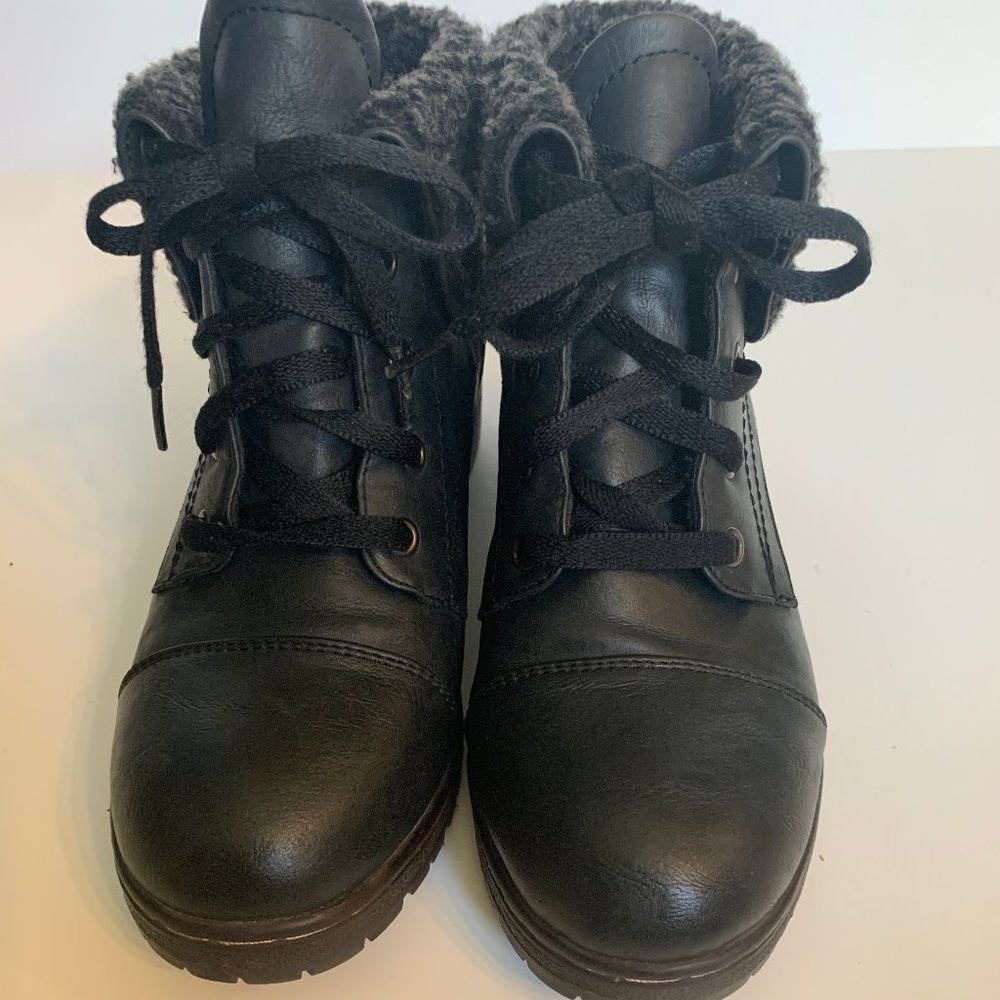 Coolway Black Roll-Cuff Lace-up Bootie